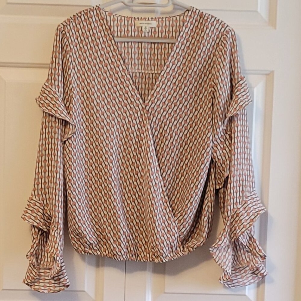 EUC Faux Wrap Blouse WIth Ruffles